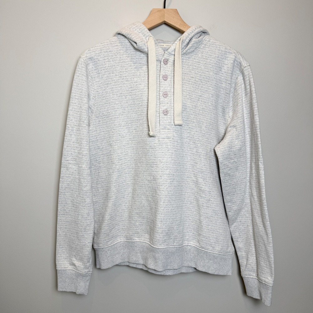 Jachs New York Mens S Recycled Fleece Henley Hoodie Gray Striped Drawstring Eco